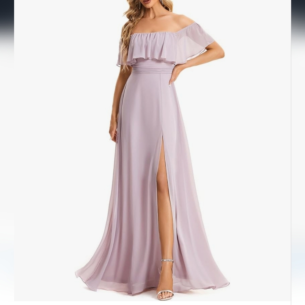 Ever Pretty Off The Shoulder Side Split High Waist Flowy Chiffon Maxi Bridesmaid
